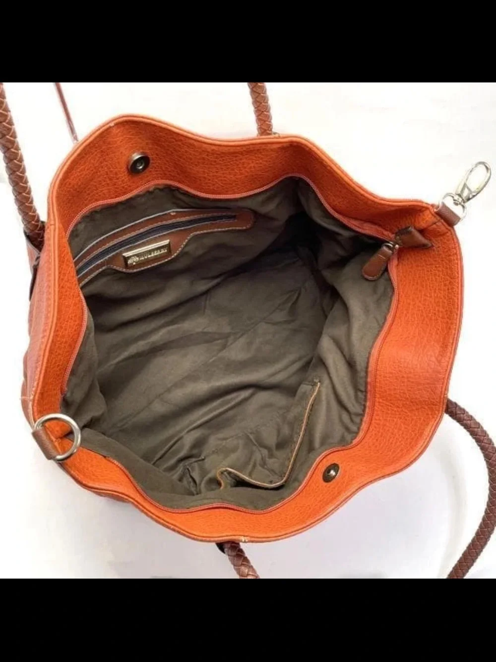 Mulberry Orange Leather Tote with Braided Brown Handles